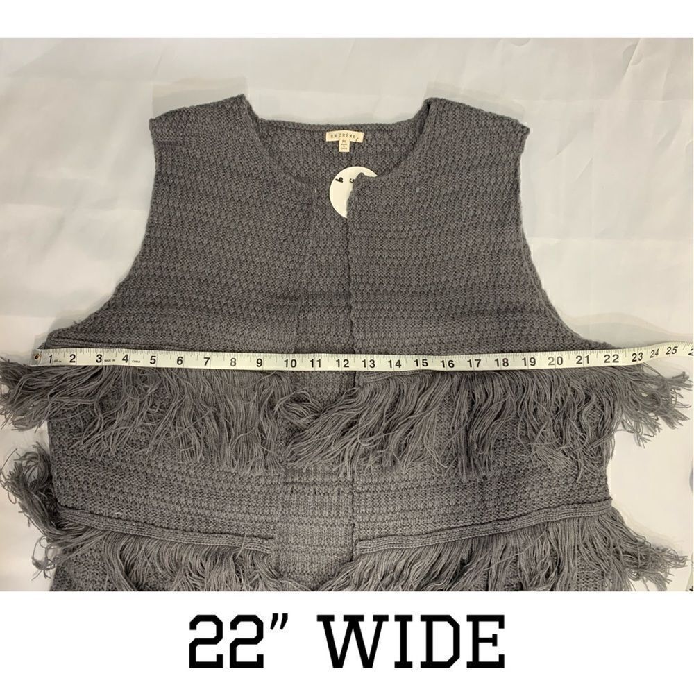 NWT EN CREME Gray fringed sleeveless duster - Picture 4 of 9
